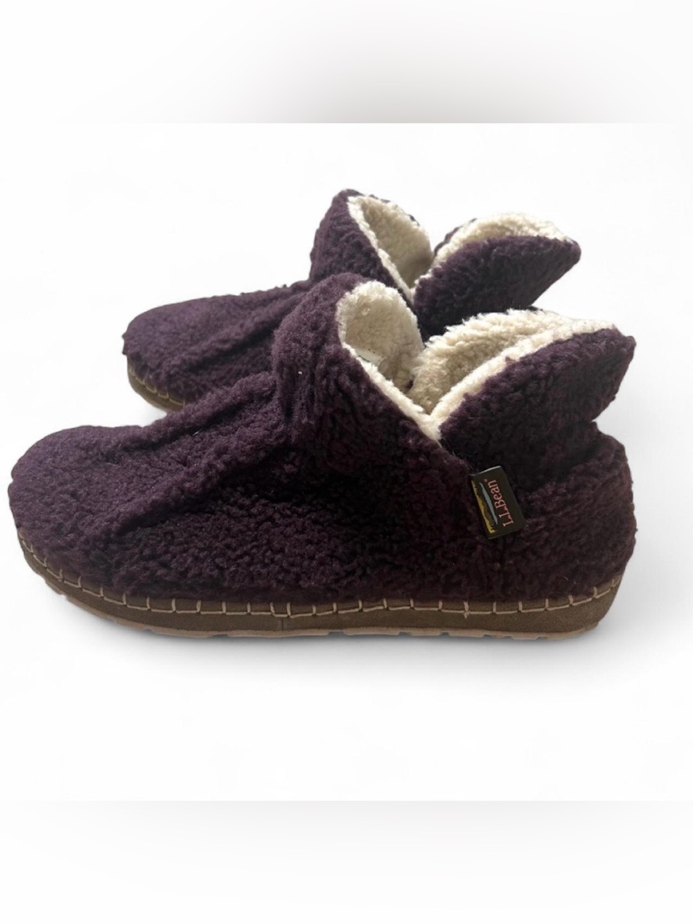 L.L. Bean Cozy Slipper Booties Womens 10 Dark Plum Purple Sherpa Fleece Lounge